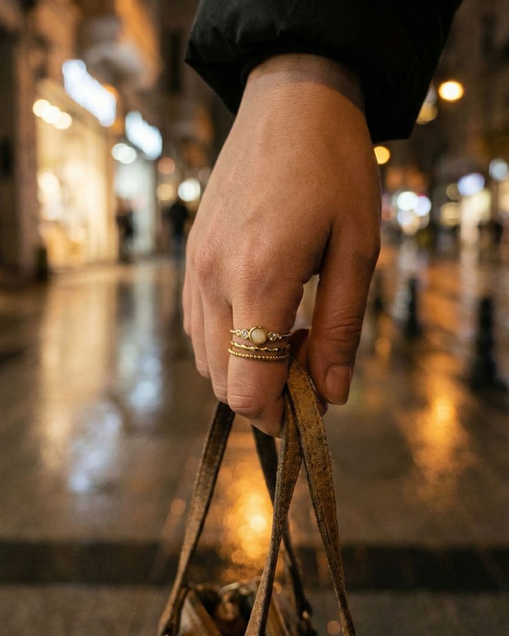 İnci Detaylı Altın Renkli Vintage Yüzük - Görsel 5