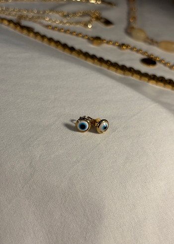 Altın Renkli Mini Nazar Boncuğu Küpe - Görsel 2