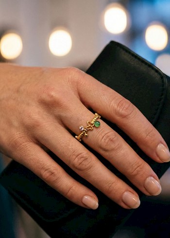 Vintage Yeşil Boncuklu Altın Renkli Kadın Yüzük - Görsel 2