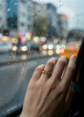 Vintage Yeşil Boncuklu Altın Renkli Kadın Yüzük - Görsel 3