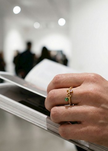 Vintage Yeşil Boncuklu Altın Renkli Kadın Yüzük - Görsel 8