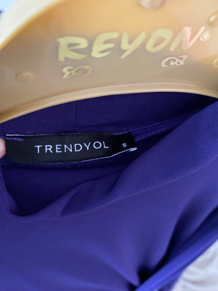 Mor Uzun Drapeli Kadın Elbise - Görsel 3