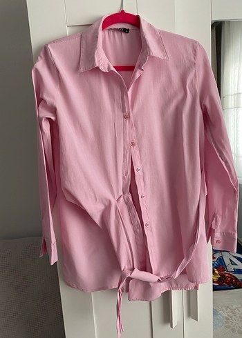 Pembe Düğmeli Keten Gömlek - Görsel 2