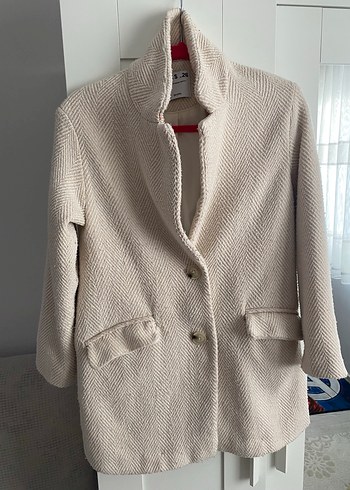 Bej Midi Yünlü Düğmeli Kaban - Görsel 4