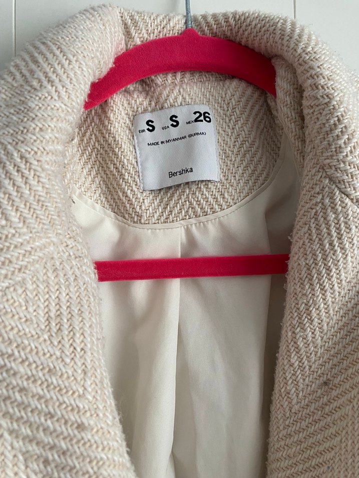 Bej Midi Yünlü Düğmeli Kaban - Görsel 2