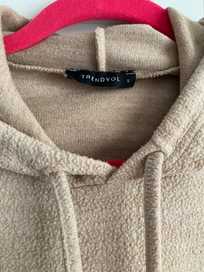 Bej Kadın Triko Midi Elbise Kapüşonlu - Görsel 3