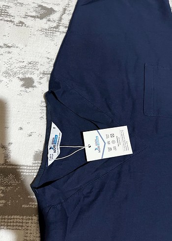 etiketli unısex doktor hemşire forması pamuklu lacivert scrubs - Görsel 3