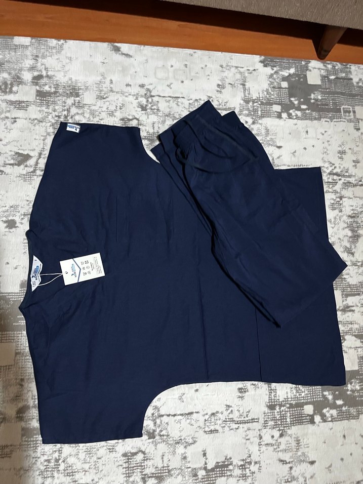 etiketli unısex doktor hemşire forması pamuklu lacivert scrubs - Görsel 2