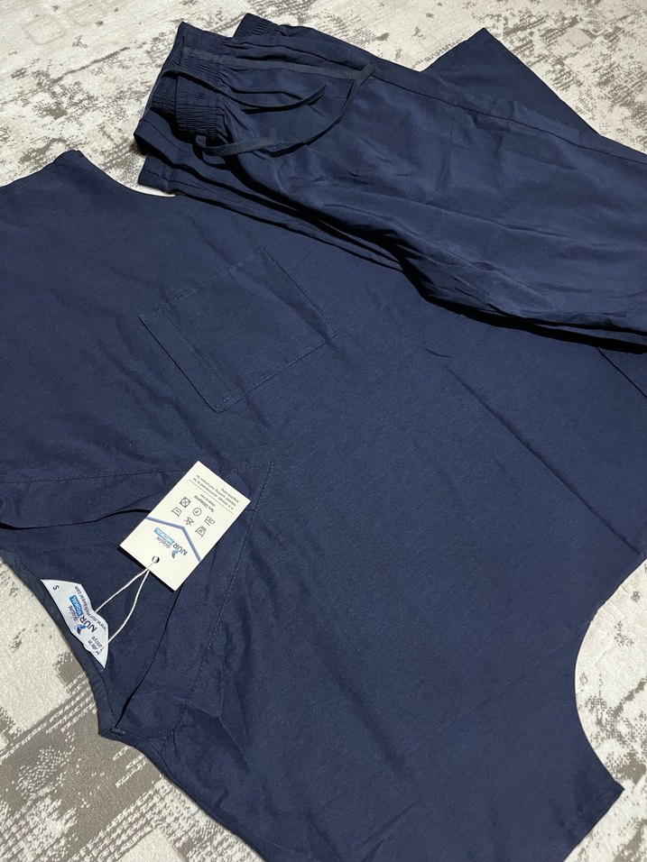 etiketli unısex doktor hemşire forması pamuklu lacivert scrubs - Görsel 4