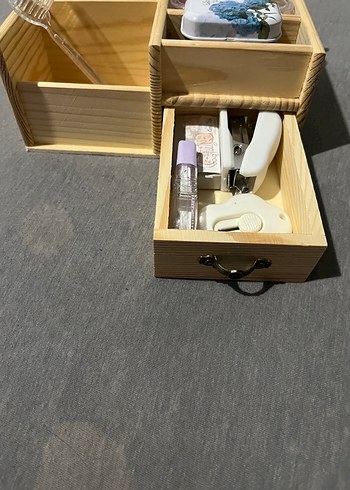 Bej Ahşap Makyaj ve Aksesuar Organizeri - Görsel 5