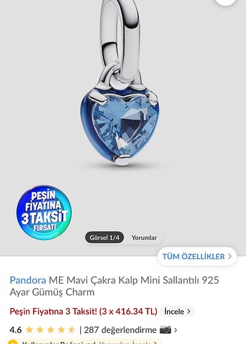 Pandora Mavi Kalp Mini Sallantılı Charm - Görsel 2