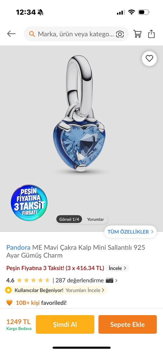 Pandora Mavi Kalp Mini Sallantılı Charm - Görsel 2