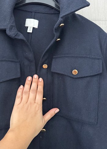 H&M Düğmeli Lacivert Kadın Midi Ceket - Görsel 3