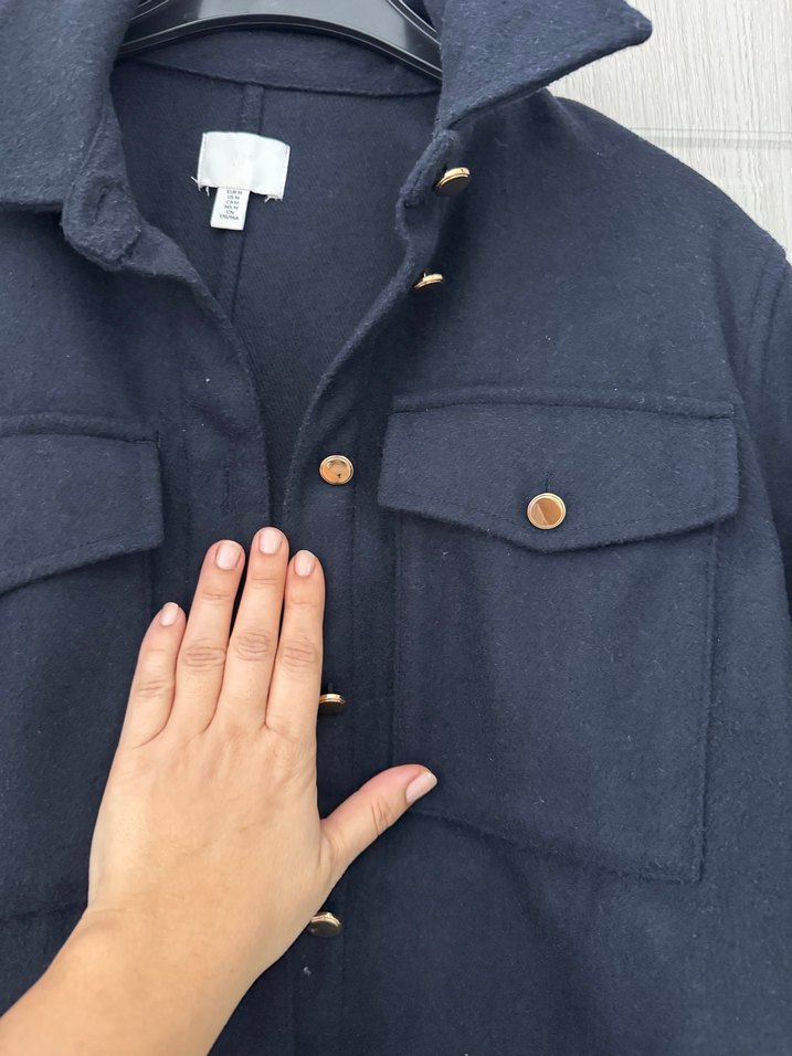 H&M Düğmeli Lacivert Kadın Midi Ceket - Görsel 3