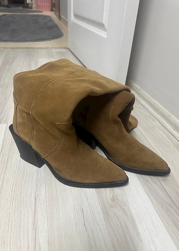 Kahverengi Süet Kadın Dolgu Topuklu çizme - Görsel 2