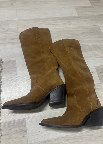 Kahverengi Süet Kadın Dolgu Topuklu çizme - Görsel 6