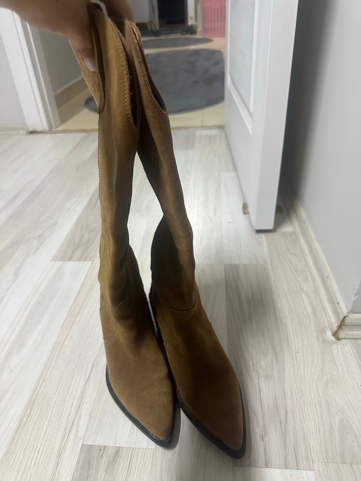 Kahverengi Süet Kadın Dolgu Topuklu çizme - Görsel 3