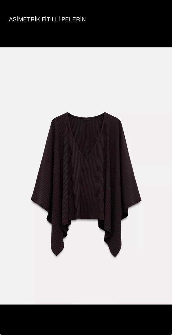 Asimetrik Fitilli Siyah Kadın Pelerin - Görsel 2