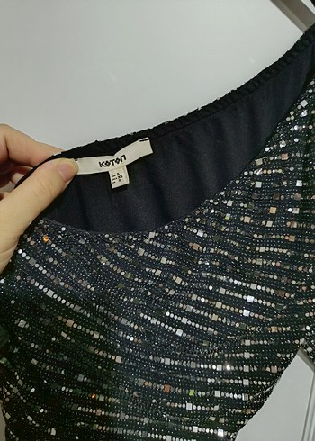 Tek Kollu Siyah Payetli Abiye Elbise - Görsel 4