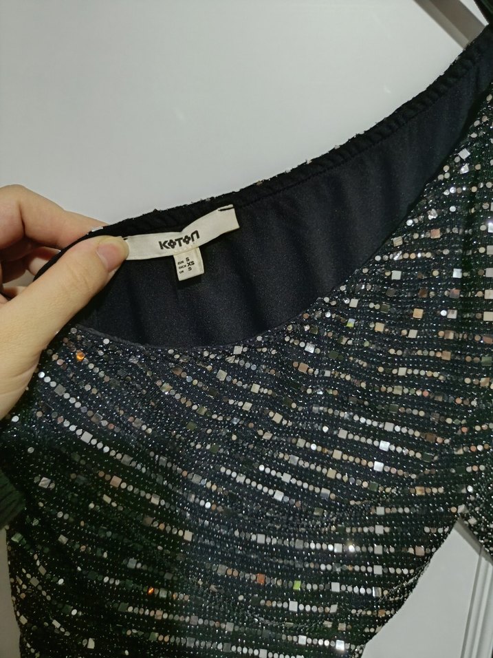 Tek Kollu Siyah Payetli Abiye Elbise - Görsel 4