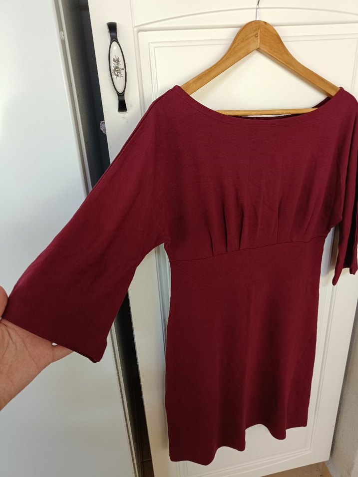 Bordo Kadın Midi Triko Elbise - Görsel 2