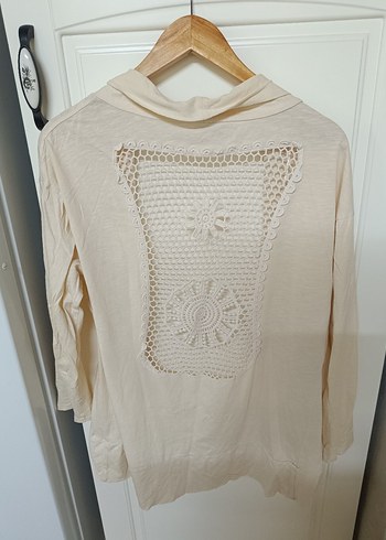 Dantel Detaylı Bej Midi Kadın Hırka - Görsel 3