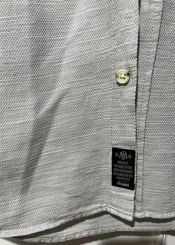 Gri Keten Erkek Gömlek, Düğmeli, Regular Fit - Görsel 3