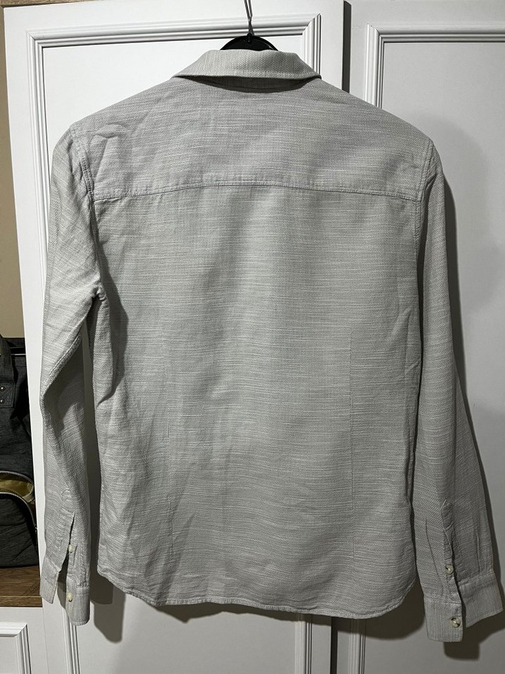 Gri Keten Erkek Gömlek, Düğmeli, Regular Fit - Görsel 4