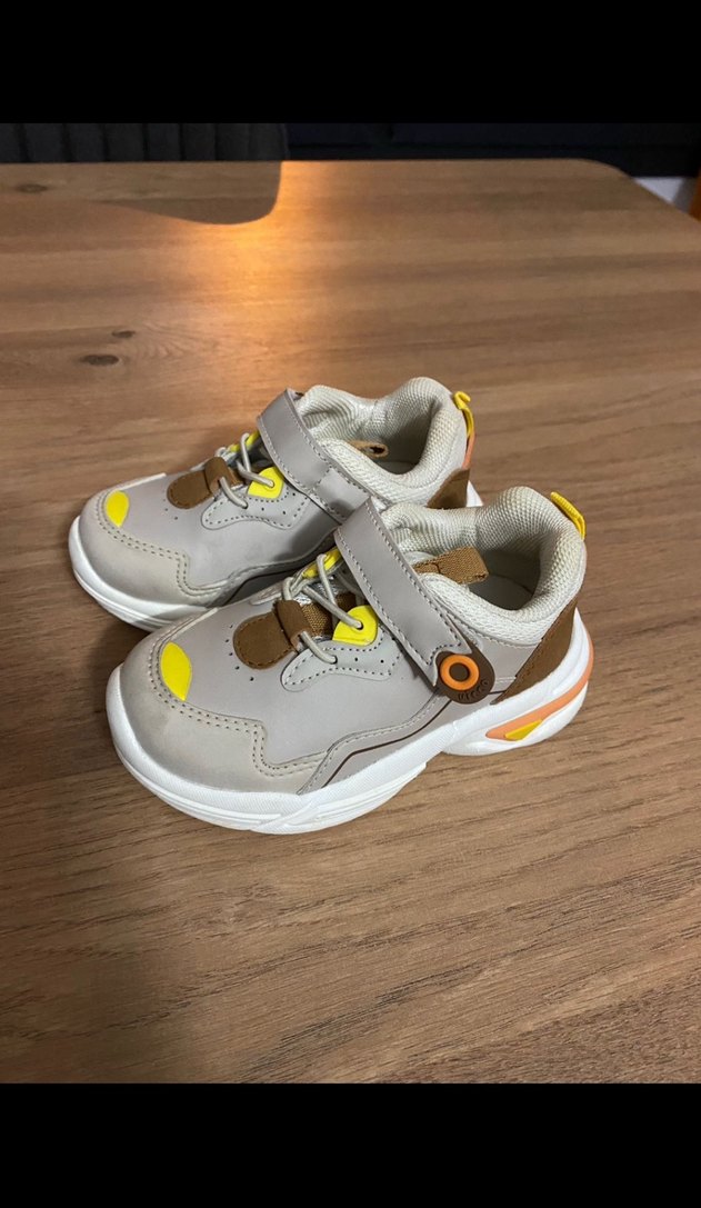 Bej Gri Erkek Çocuk Spor Ayakkabı Velcro - Görsel 5