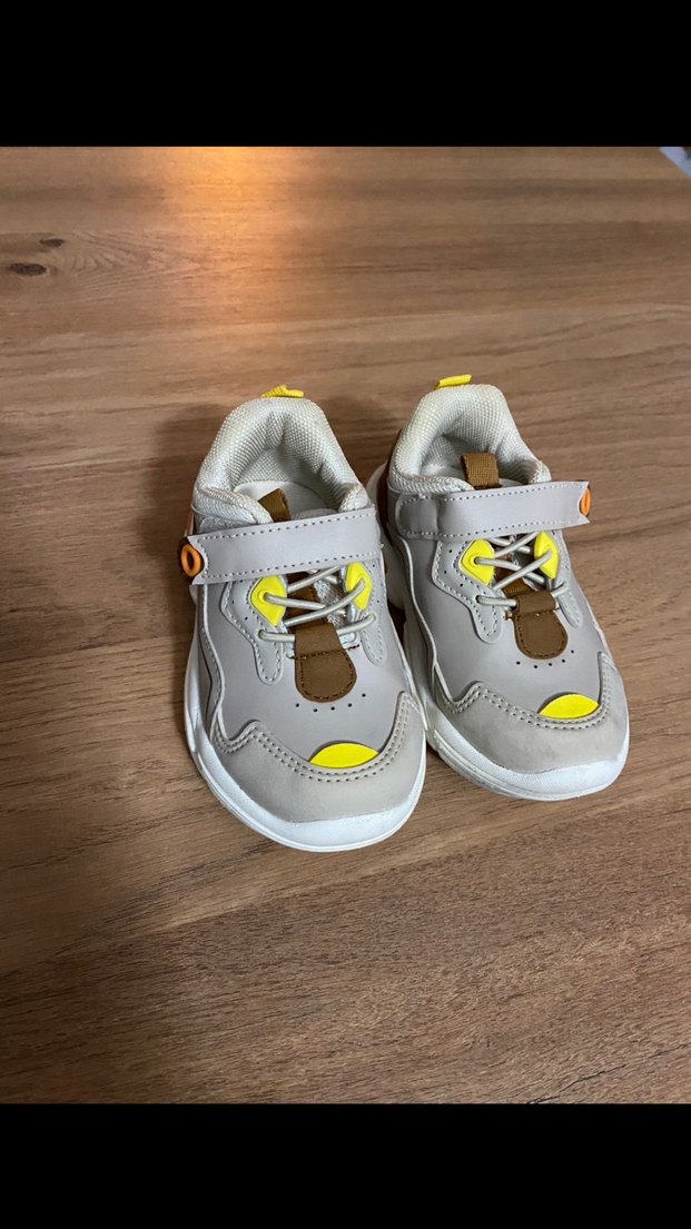Bej Gri Erkek Çocuk Spor Ayakkabı Velcro - Görsel 2