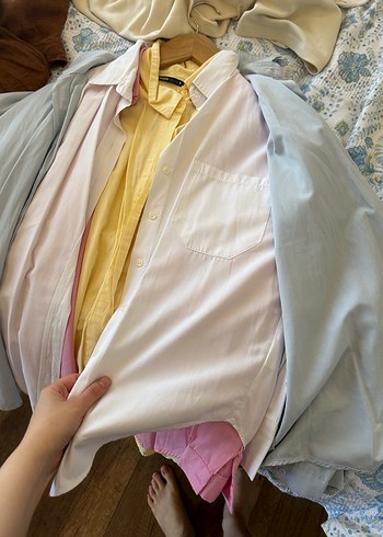 Zara Pastel Gri Uzun Kollu Keten Gömlek
