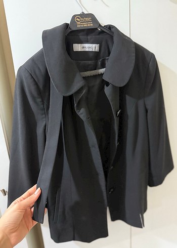 Siyah Düğmeli Midi Kadın Klasik Ceket - Görsel 4