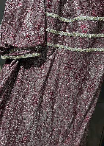 Bordo Uzun Kollu V Yaka Kadın Abiye Elbise - Görsel 5