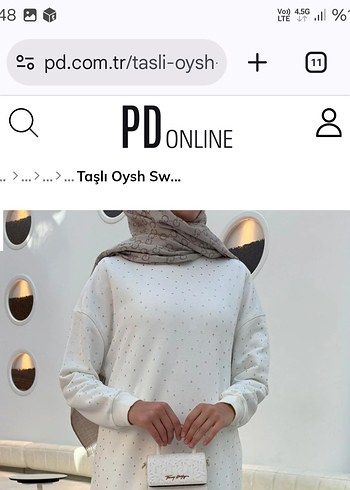 beyaz taşlı sweatshirt - Görsel 6