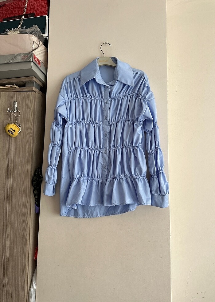 Mavi likralı  gömlek - Görsel 4