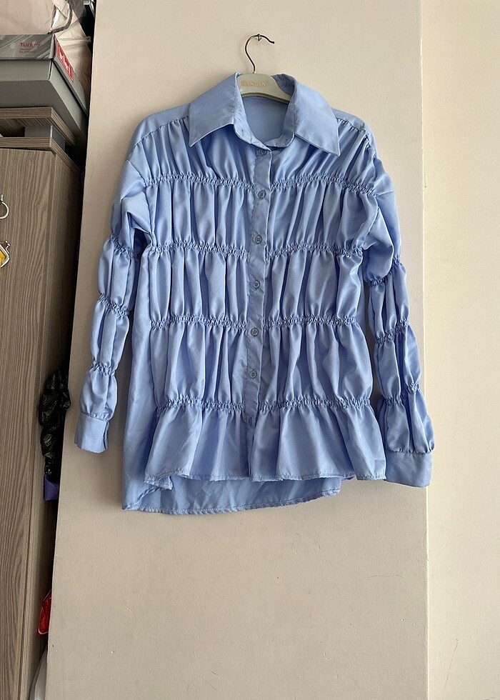 Mavi likralı  gömlek - Görsel 5