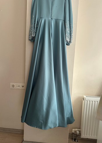 HENNiN Turkuaz Nakışlı Uzun Kollu Abiye - Görsel 6