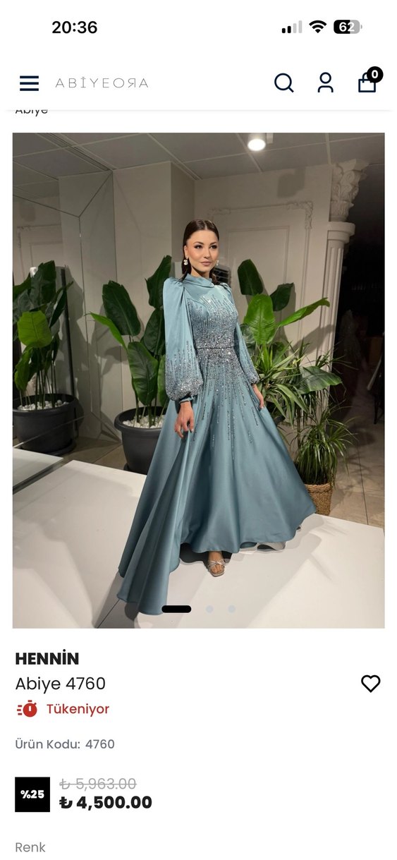 HENNiN Turkuaz Nakışlı Uzun Kollu Abiye - Görsel 4