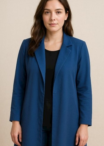 Kadın Mavi Uzun Kollu Ofis Kabanı - Görsel 4