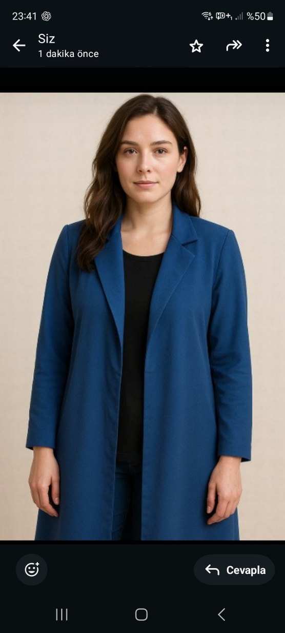 Kadın Mavi Uzun Kollu Ofis Kabanı - Görsel 4