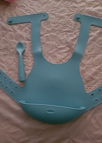 Mavi Bebek Mama Önlüğü ve Kaşık Seti - Görsel 2