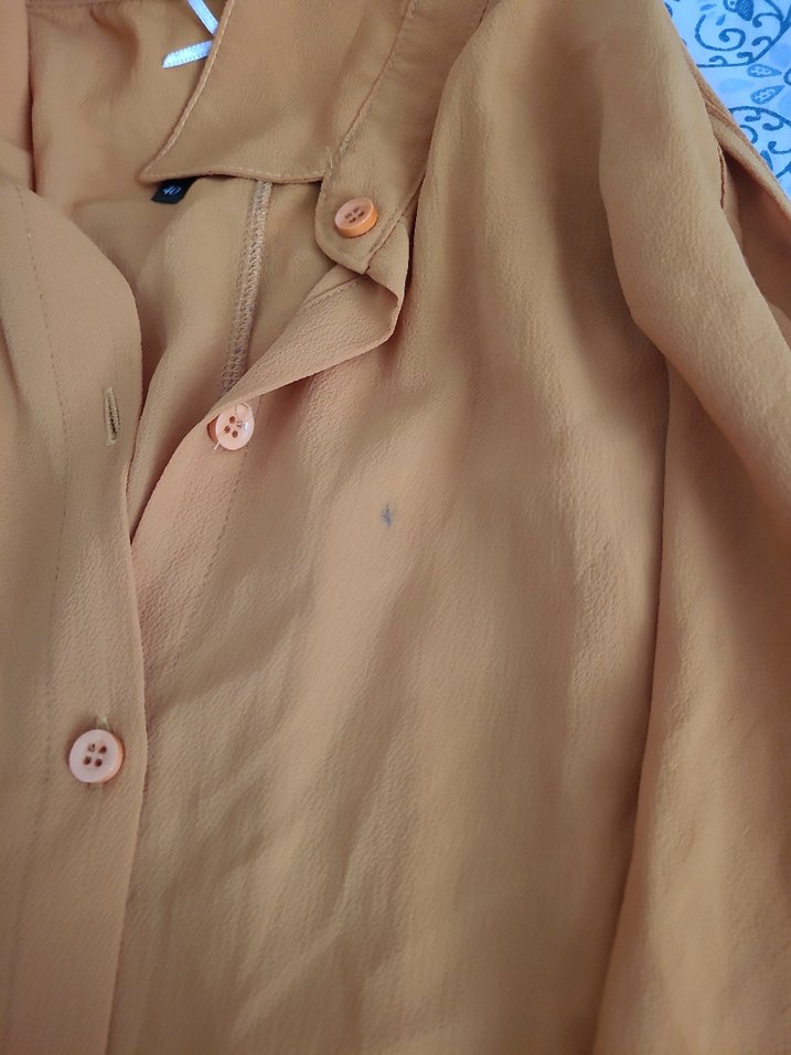 Bej Keten Düğmeli Uzun Kollu Gömlek - Görsel 3