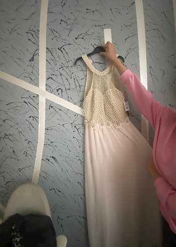 İnci Detaylı Bohem Uzun Beyaz Abiye - Görsel 2