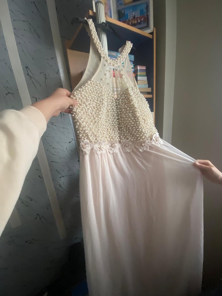 İnci Detaylı Bohem Uzun Beyaz Abiye - Görsel 3