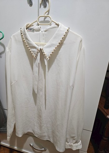 İnci Detaylı Beyaz Pamuklu Gömlek - Görsel 3