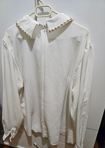 İnci Detaylı Beyaz Pamuklu Gömlek - Görsel 4