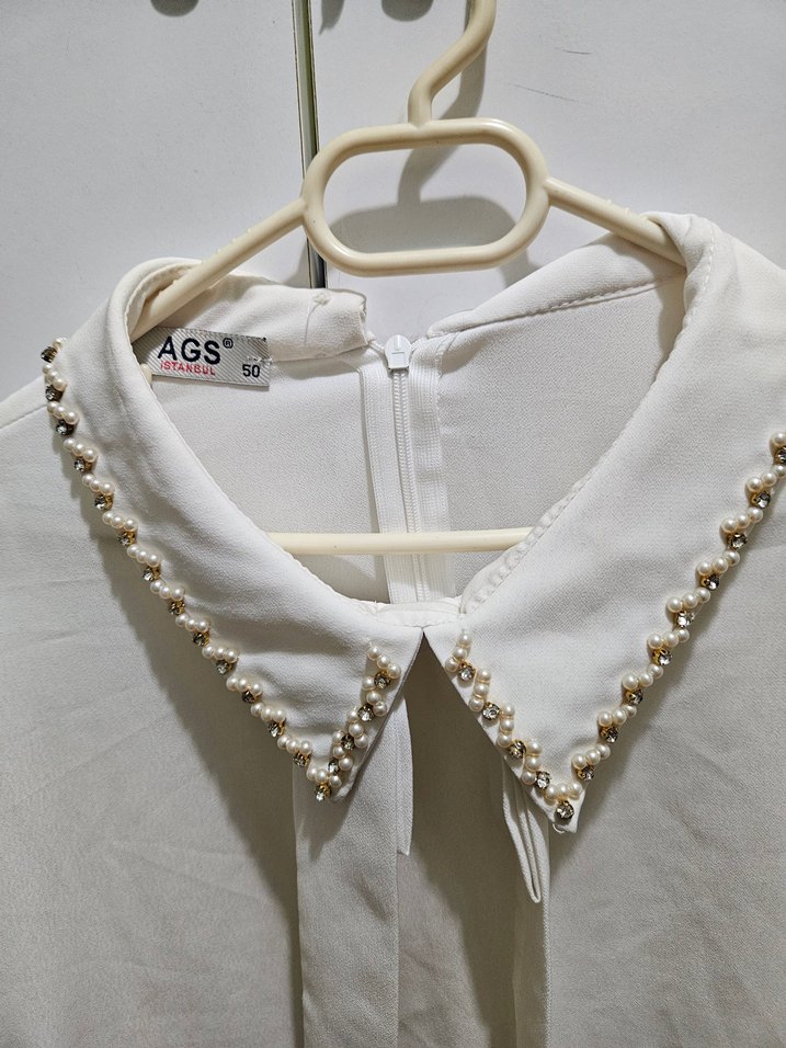İnci Detaylı Beyaz Pamuklu Gömlek - Görsel 2