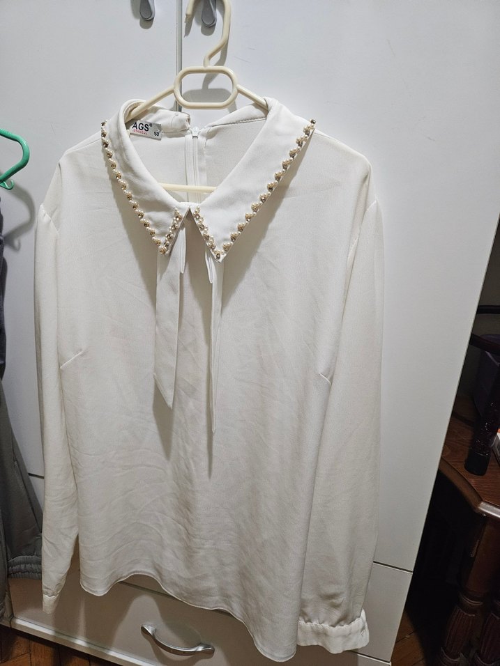 İnci Detaylı Beyaz Pamuklu Gömlek - Görsel 3