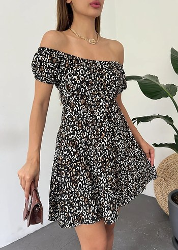 Kadın Leopar Desenli Mini Elbise - Görsel 2