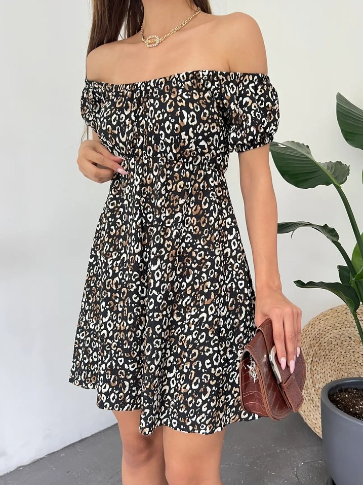 Kadın Leopar Desenli Mini Elbise - Görsel 3
